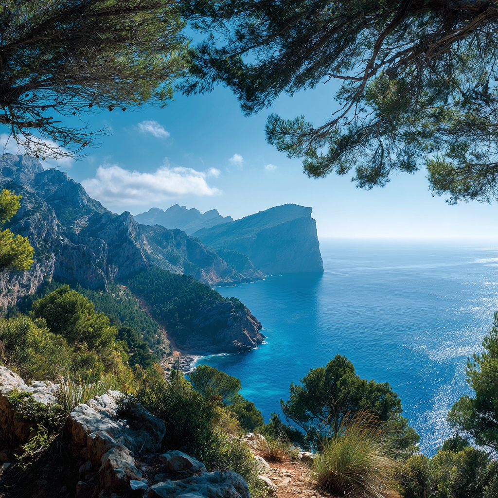 Dramatic Mallorca coastline with turquoise sea and rugged cliffs
